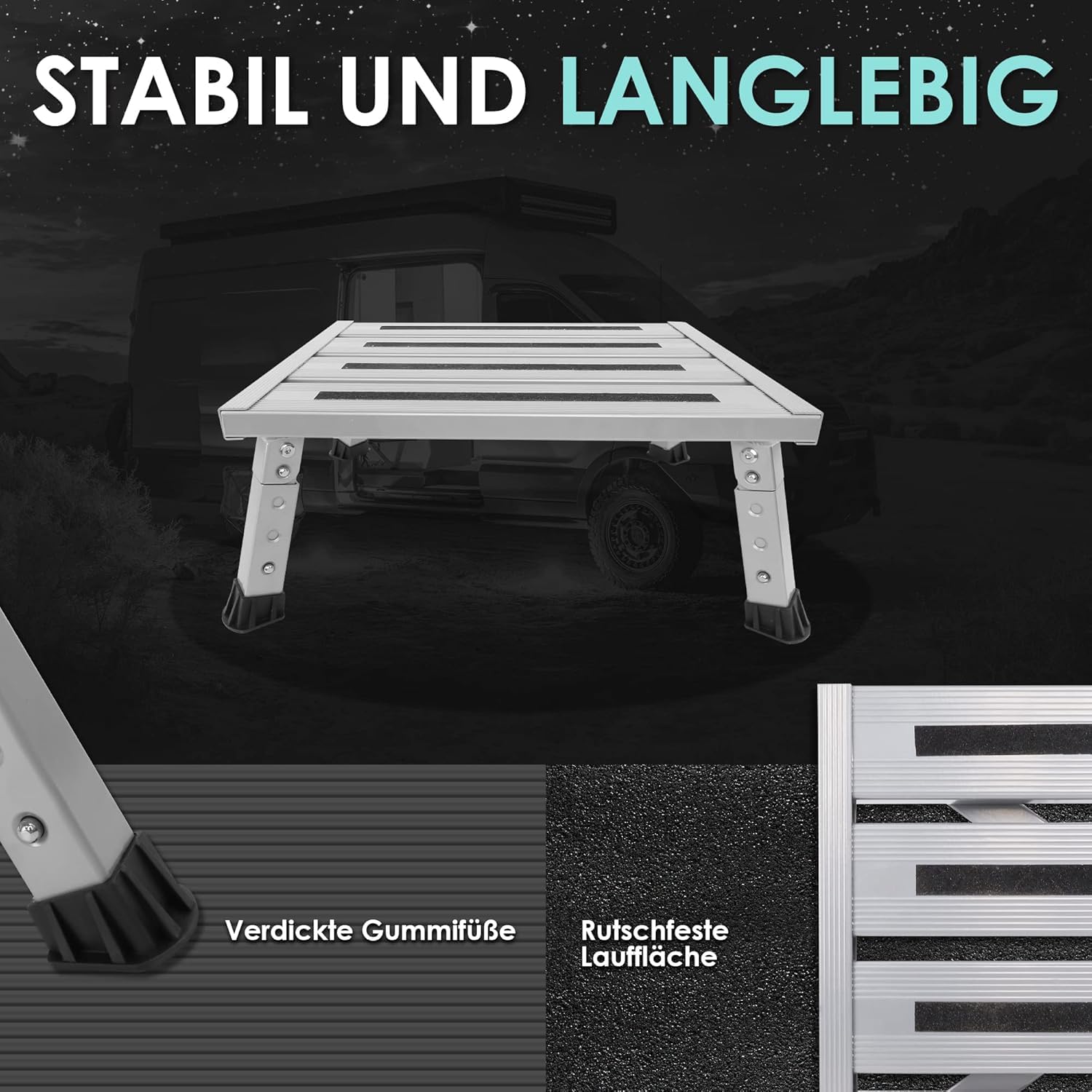 Aluminium Klapptritt Trittstufe, 3-stufige höhenverstellbare Anti-Rutsch Hockerleiter, 350 kg Belastung, Kippsicher &Leicht, für Camping, Küche und Wohnmobil Tritthocker(Grau)