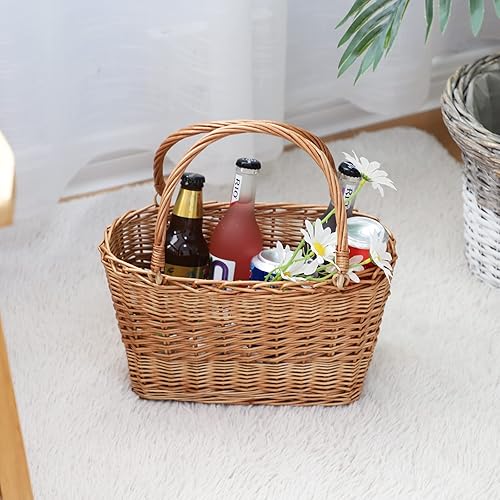 Miniatura 8 de Cesta de picnic de mimbre natural con asa – Cesta tejida de sauce para huevos, dulces, comestibles, flores, regalos, almacenamiento en el hogar y al