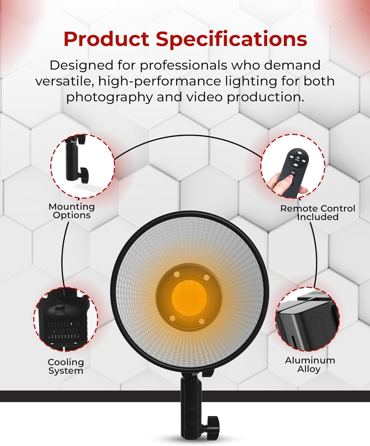 REFLEX CAMERA Professional 80W Handheld LED Photography Light – Portable Studio Video Light, Continuous Lighting for Photography, Handheld LED Spotlight. 3200-5600K 18000lux/1m CRI97 12 Effects + RGB - Image 3