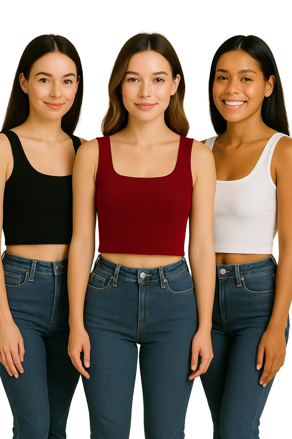 berry bird (Pack of 3) Stylish Sleeveless Square Neck Ribbed Tank Tops for Women and Western Crop Top-picture-17