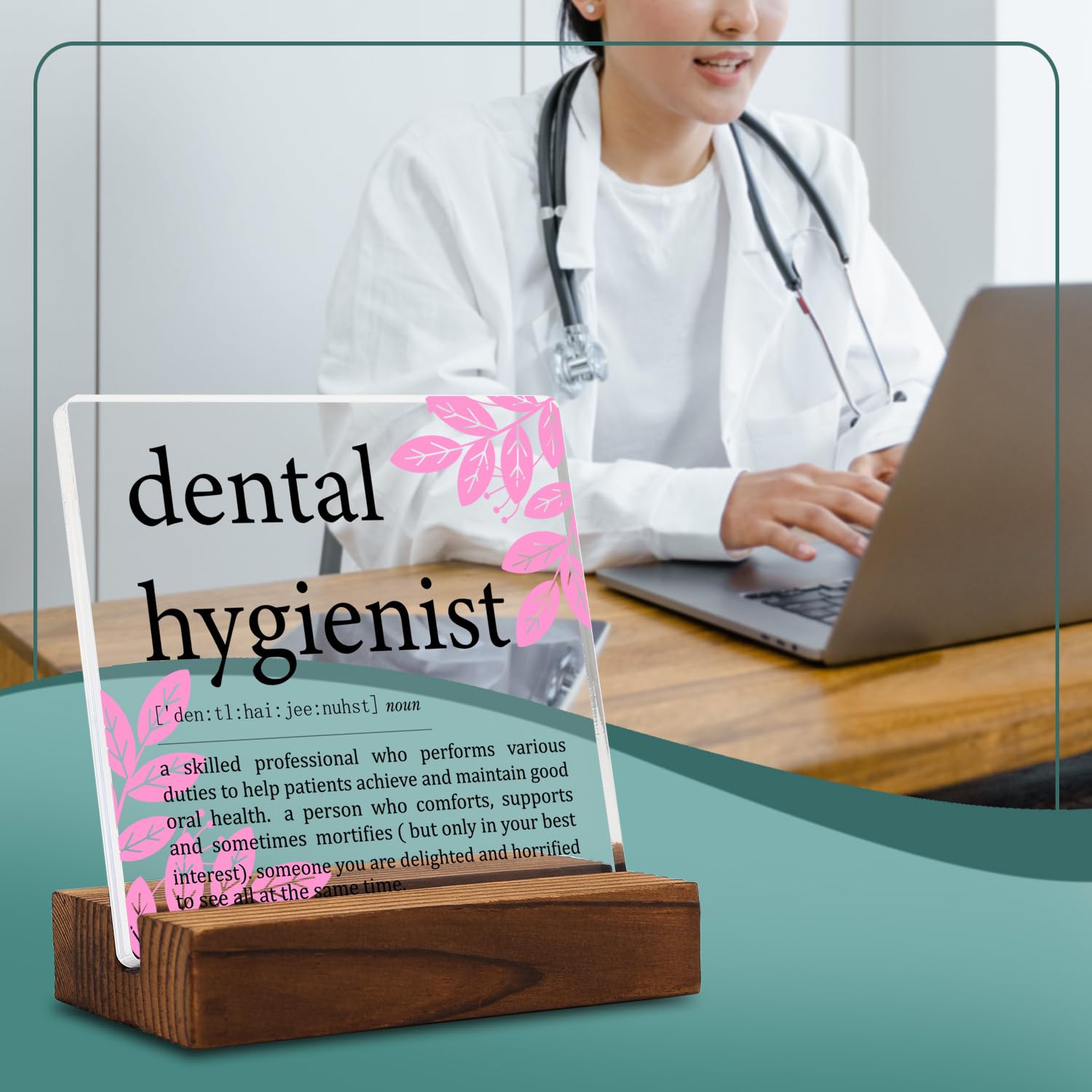 Appreciation Gifts for Dental Hygienist Clear Desk Decor Sign, Dental Definition Thank You Gift for Assistant Her Graduation Retirement, Dentist Plaque Signs for Dental Clinic Office Decor