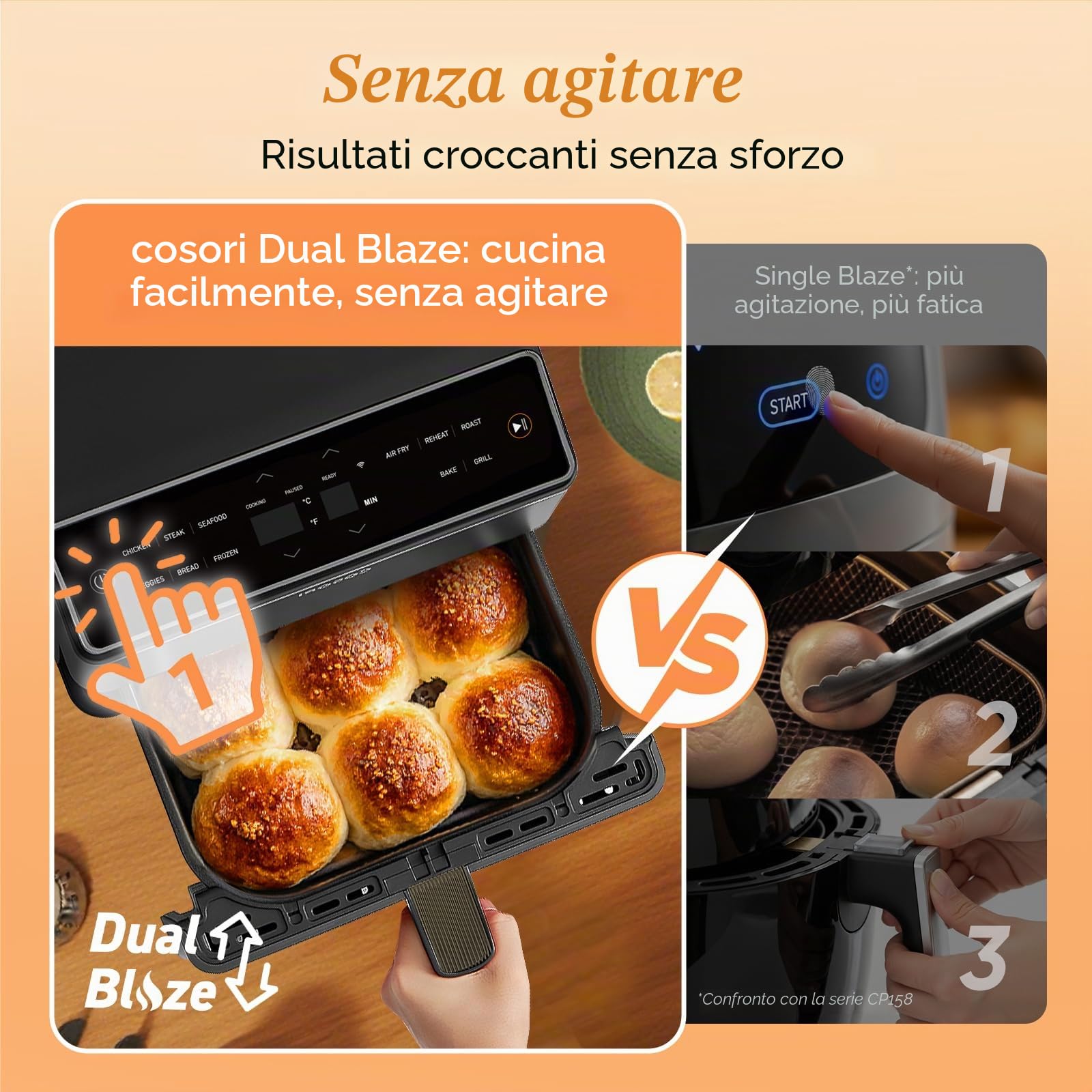 COSORI Dual Blaze Airfryer – Smart friggitrice ad aria calda con Wi-Fi, 6,4 l, XXL Air Fryer – 11 in 1: cuocere, grigliare, pane, pollo – 80+ ricette – lavabile in lavastoviglie
