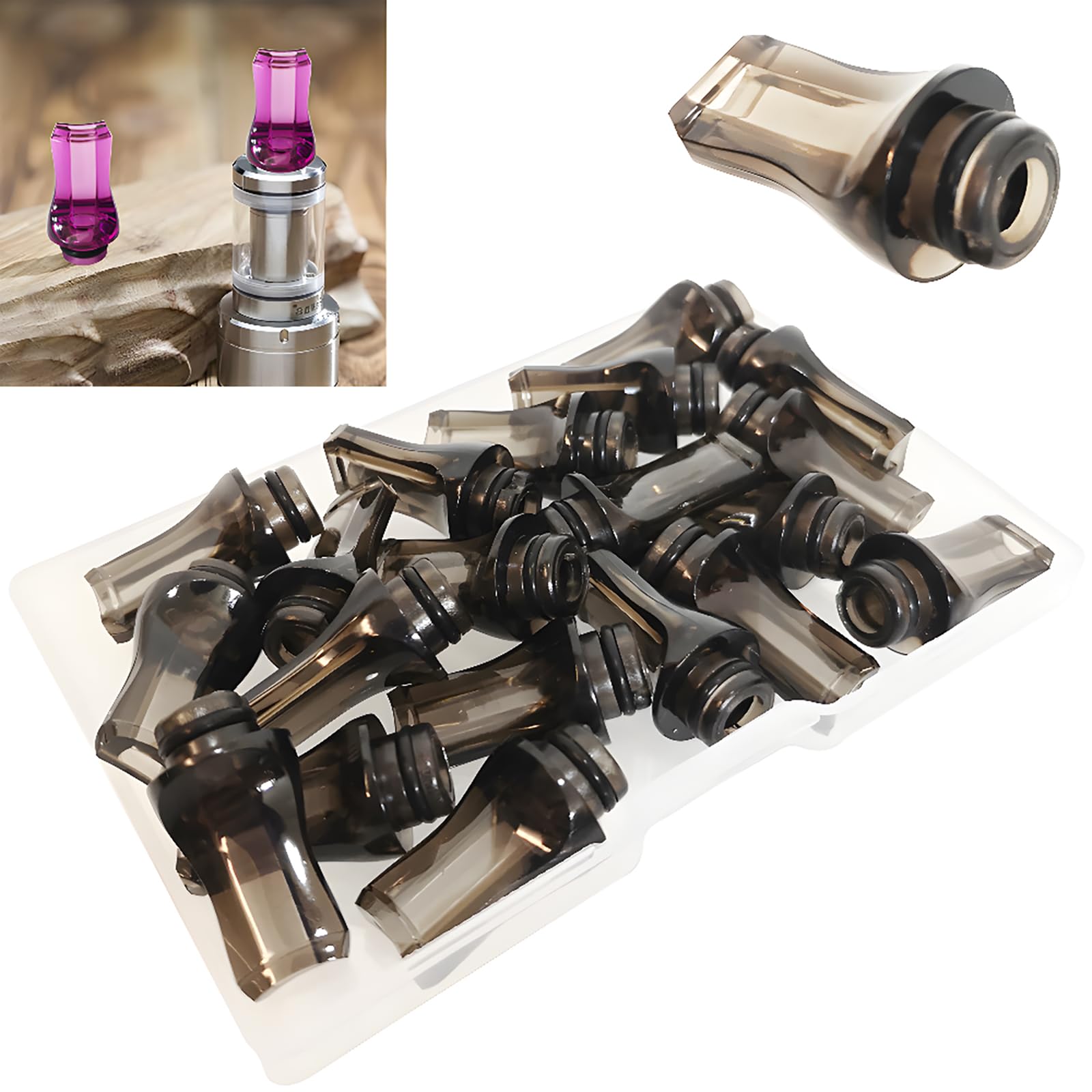 CESFONJER 20 pcs Flat Plastic Tapered 510 drip Tips, 510 drip Tips 25mm Long