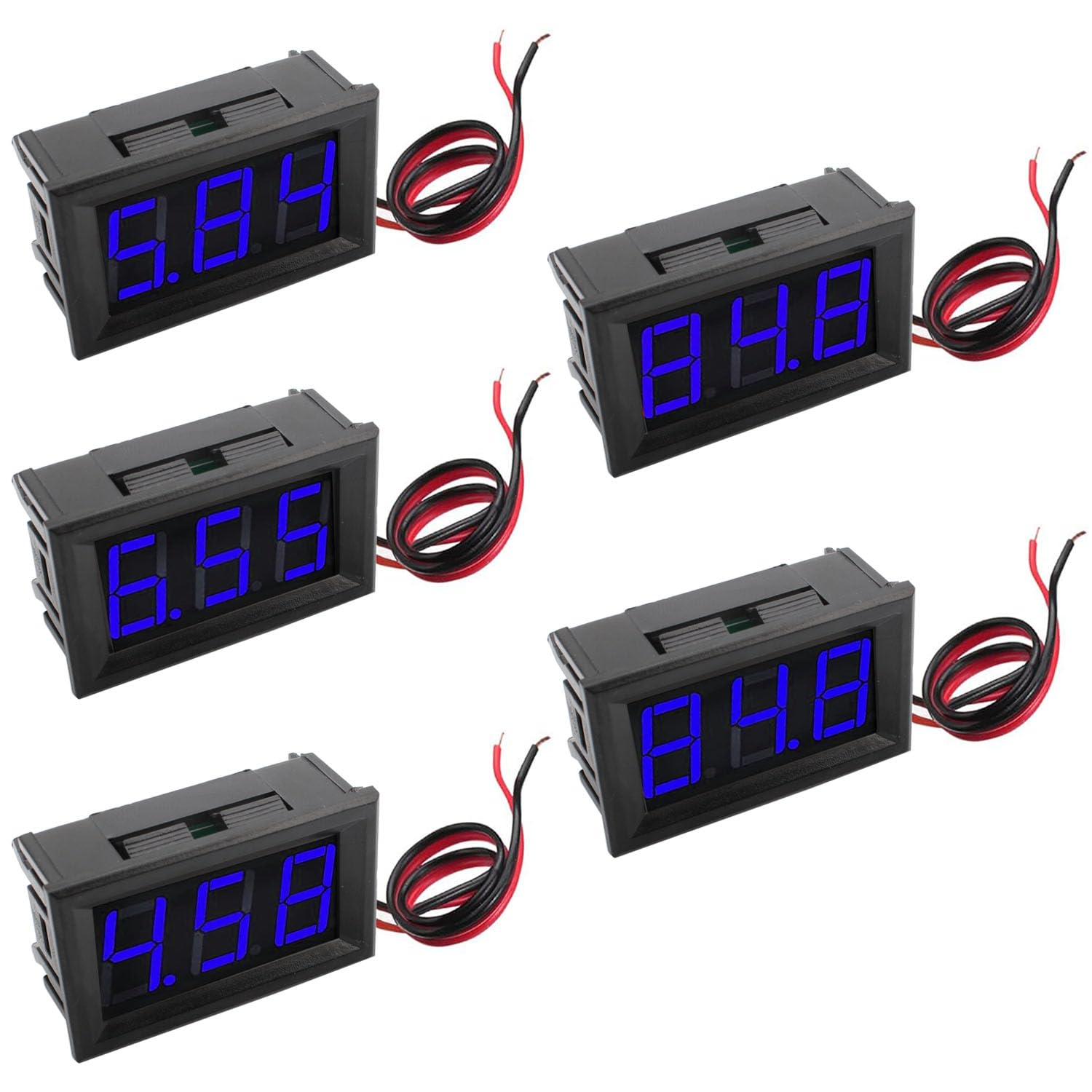 RUNCCI-YUN 5Pack DC 5V-120V Mini Voltmeter Blue 12V LED Digital Display Panel Voltage Meter, 2-Wire, 0.56 Inch, for Motorcycle Battery Monitor