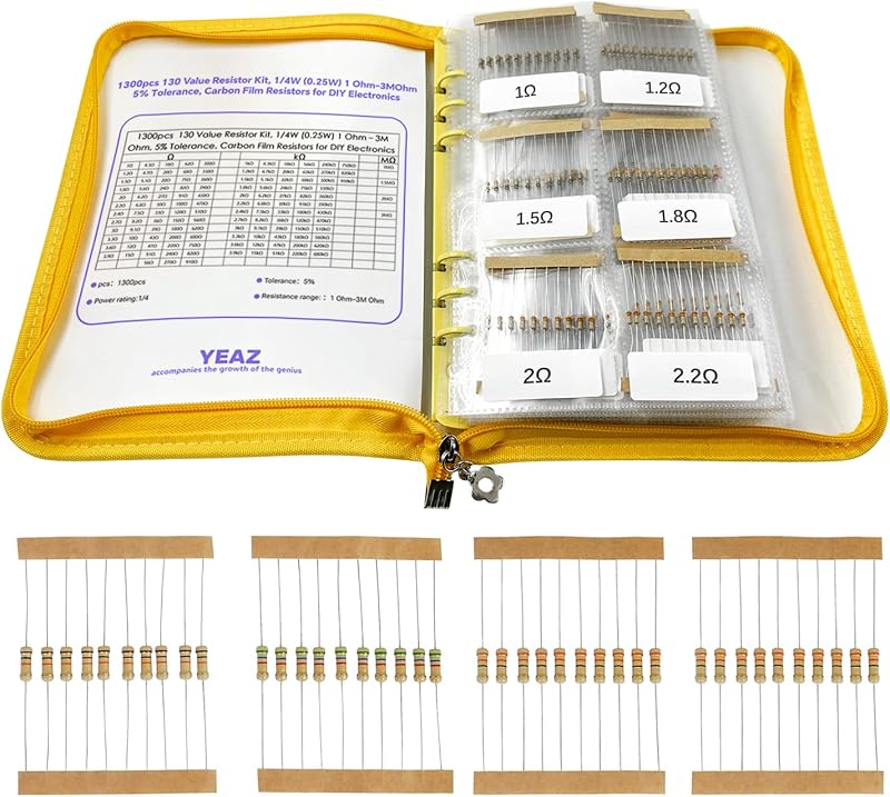 YEAZ 1300pcs Resistor Kit, 1/4W Carbon Film Resistors Assortment Kit