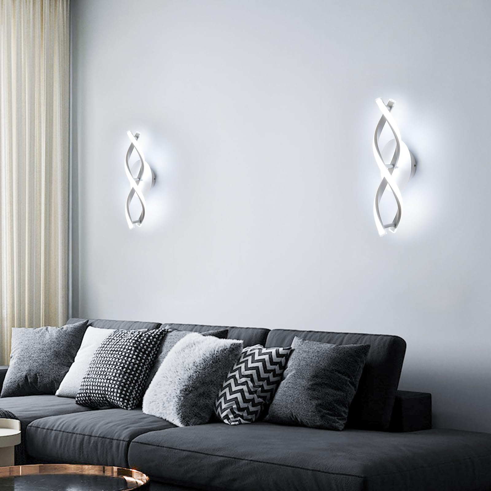 Comely Lámpara de Pared LED 16 W (~1800 lm) – Diseño Curvo Blanco-Plateado 6500 K – Iluminación Interior para Dormitorio, Salón, Pasillo o Escalera
