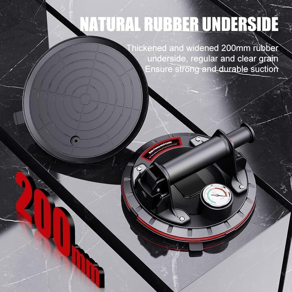 2 Pièces 8" Ventouse Carrelage avec Manomètre - Ventouse Vitrier Capacité de Charge Max 230 kg, Professionnelles Ventouses à Vide avec Boîte de Transport pour Verre, Carreaux, Marbre