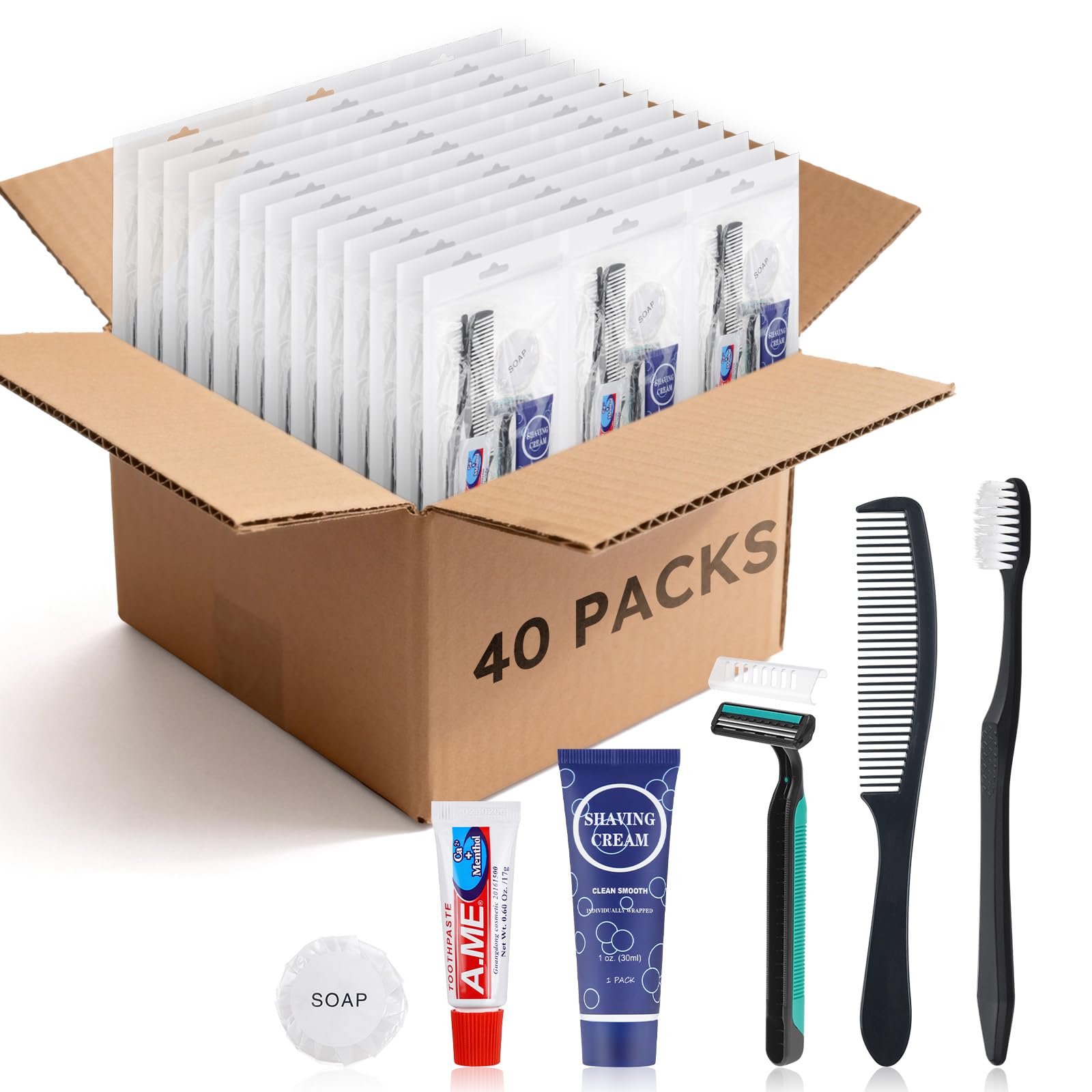Kit di articoli da toeletta usa e getta, 6 in 1, formato da viaggio, essenziali per uomini e donne, confezionati singolarmente, set di articoli da toeletta personali per hotel, beneficenza, ospiti