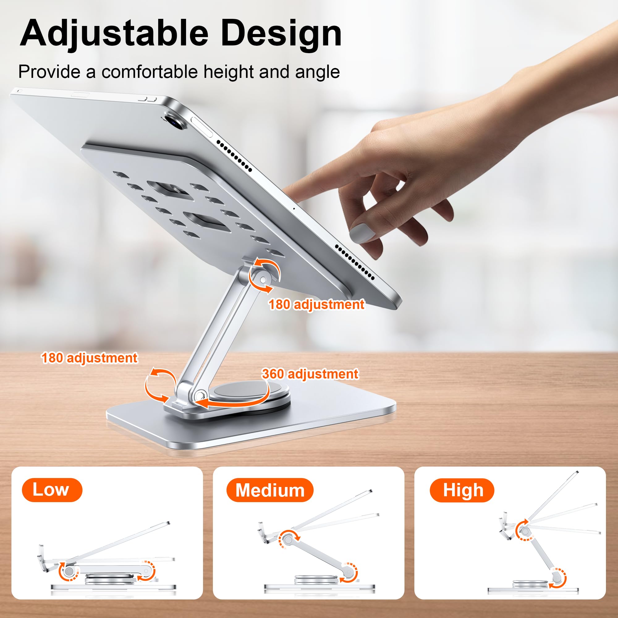 Supporto Tablet in Alluminio Pieghevole Girevole a 360° per Scrivania, Compatibile con iPad Pro 10.5 11 13 Air Mini 5 6 Samsung Tab 4-13 Pollici