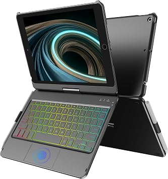 CC Store for iPad 9th 8th 7th Generation Case with Keyboard 10.2 Inch | 7 Colors Backlight , 360 Swivel , Multi-Touch Trackpad and Pencil Holder for iPad 9th 8th 7th Generation , Black