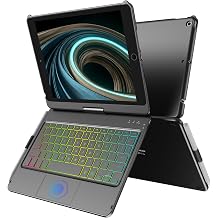 CC Store for iPad 9th 8th 7th Generation Case with Keyboard 10.2 Inch | 7 Colors Backlight , 360&deg; Swivel , Multi-Touch Trackpad and Pencil Holder for iPad 9th 8th 7th Generation , Black