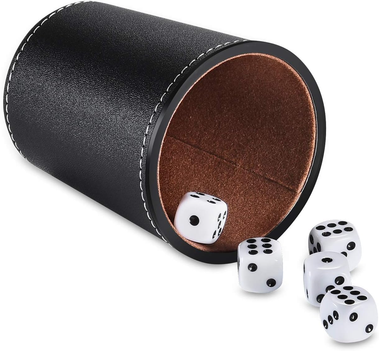 ImnBest Leder Würfelbecher Set, 10 schwarze Leder Würfelbecher + 50 Würfel +2 Exklusive Aufbewahrungs- und Transportkoffer aus Kunstleder mit Magnetverschluss (2er Pack)