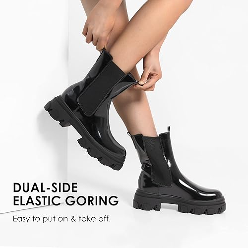 Miniatura 3 de DREAM PAIRS Botas Chelsea de Plataforma para Mujer con Suela de Arrastre, Botas de Combate hasta Media Pantorrilla, Botines de Tobillo Gruesos sin