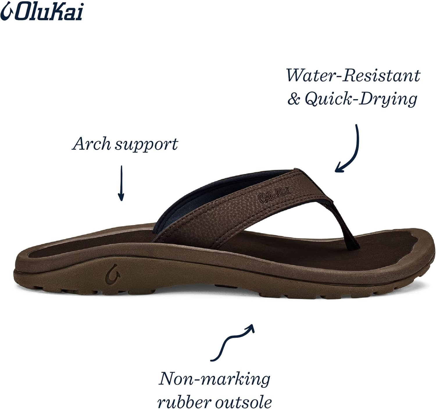 OluKai Ohana Men's Beach Sandals, Quick-Dry Flip-Flop Slides, Water Resistant & Lightweight, Compression Molded Footbed & Ultra-Soft Comfort Fit 8 Dk Wood/Dk Wood