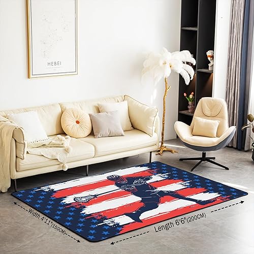 Miniatura 2 de Alfombras de lacrosse para sala de estar, dormitorio, niños, bandera estadounidense, temática deportiva, alfombra para sala de estar, dormitorio,