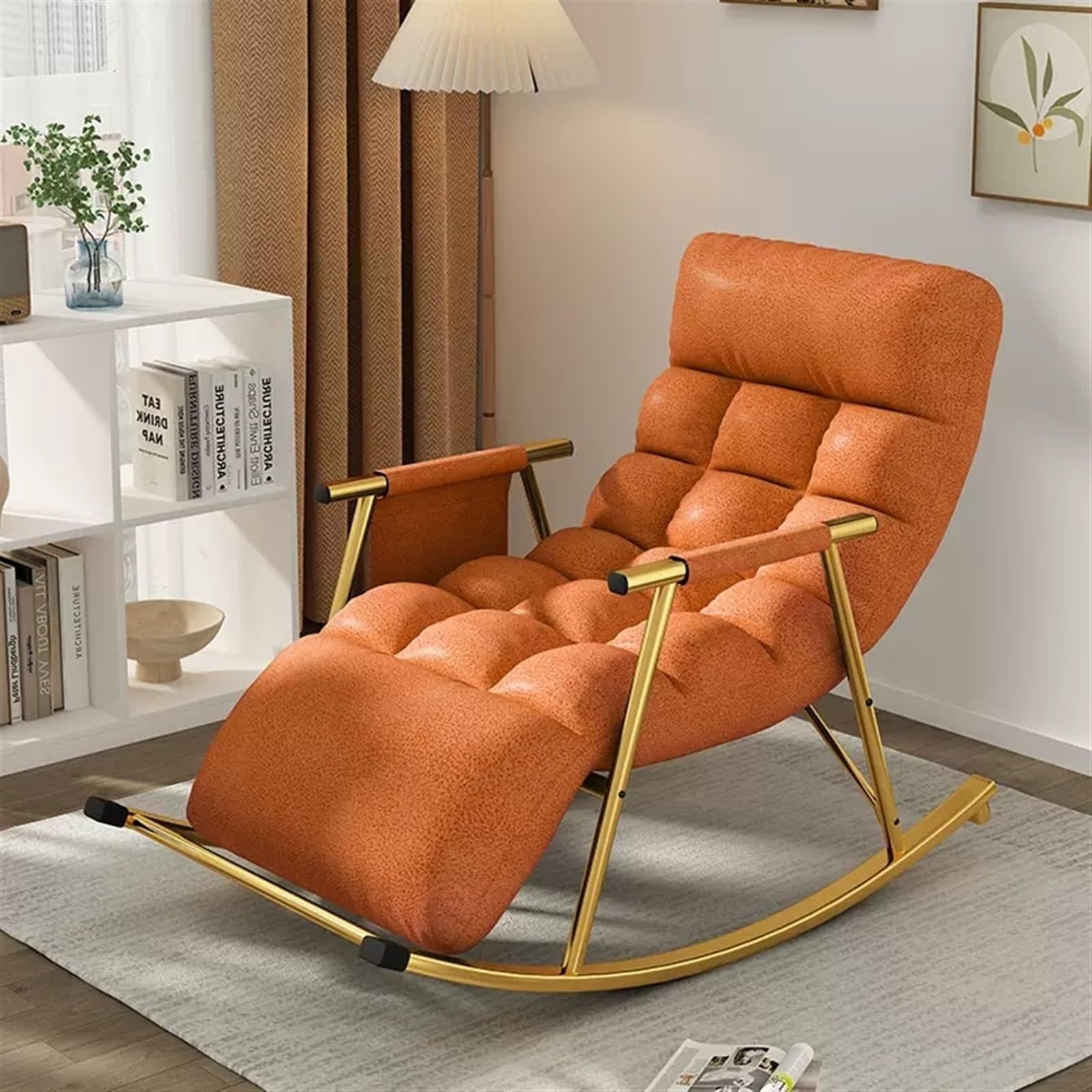 Nowoczesny fotel bujany do salonu z legrest i regulowanym oparciem wygodny ogrodowy fotel bujany z podłokietnikami oddychająca tkanina technologiczna sofa leżak z bocznymi kieszeniami lekki