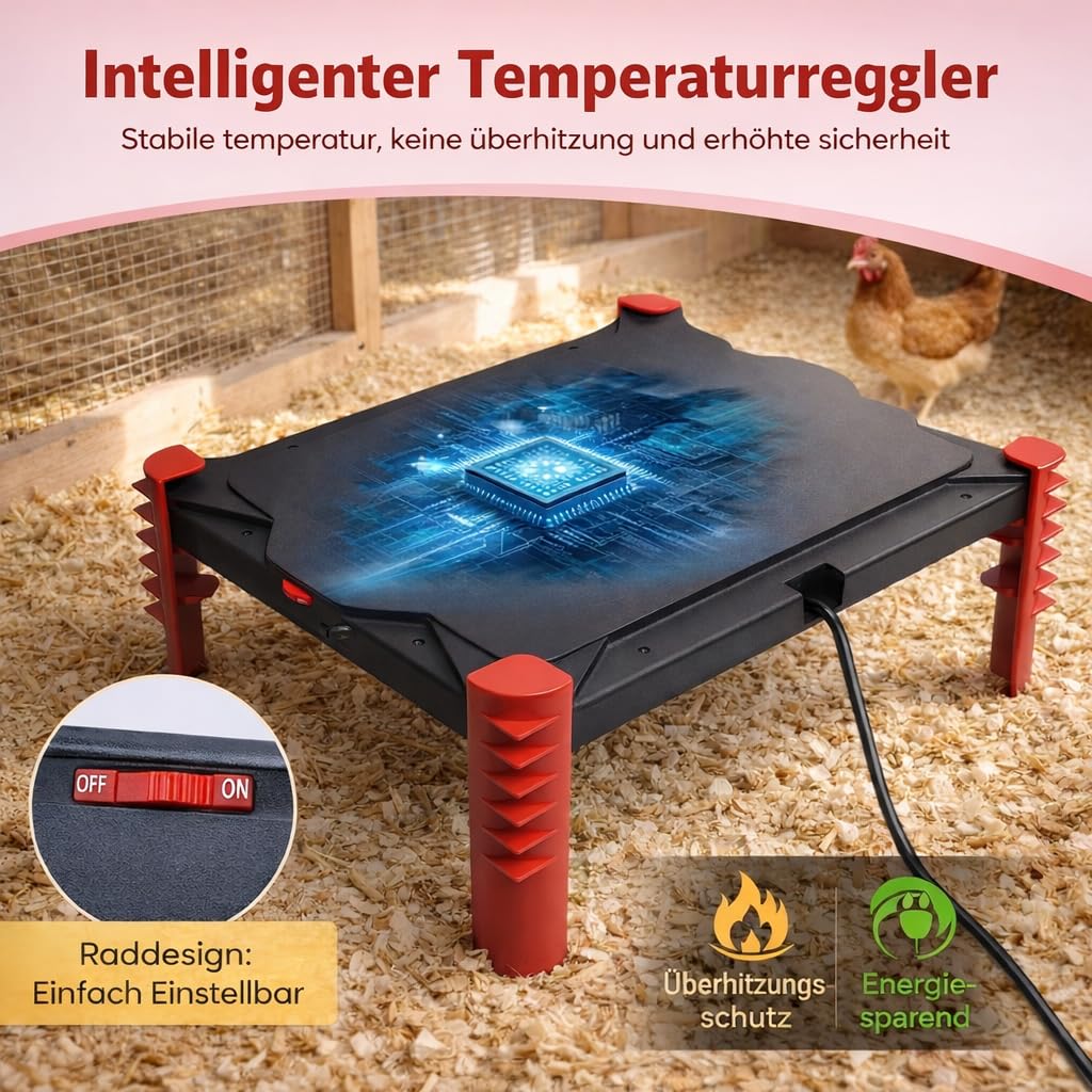 Chioccia Artificiale Pulcini con Controllo della Temperatura 40x30cm, Riscaldatore per Pollaio, Piastra Riscaldante Lampada Riscaldante per Polli Anatre