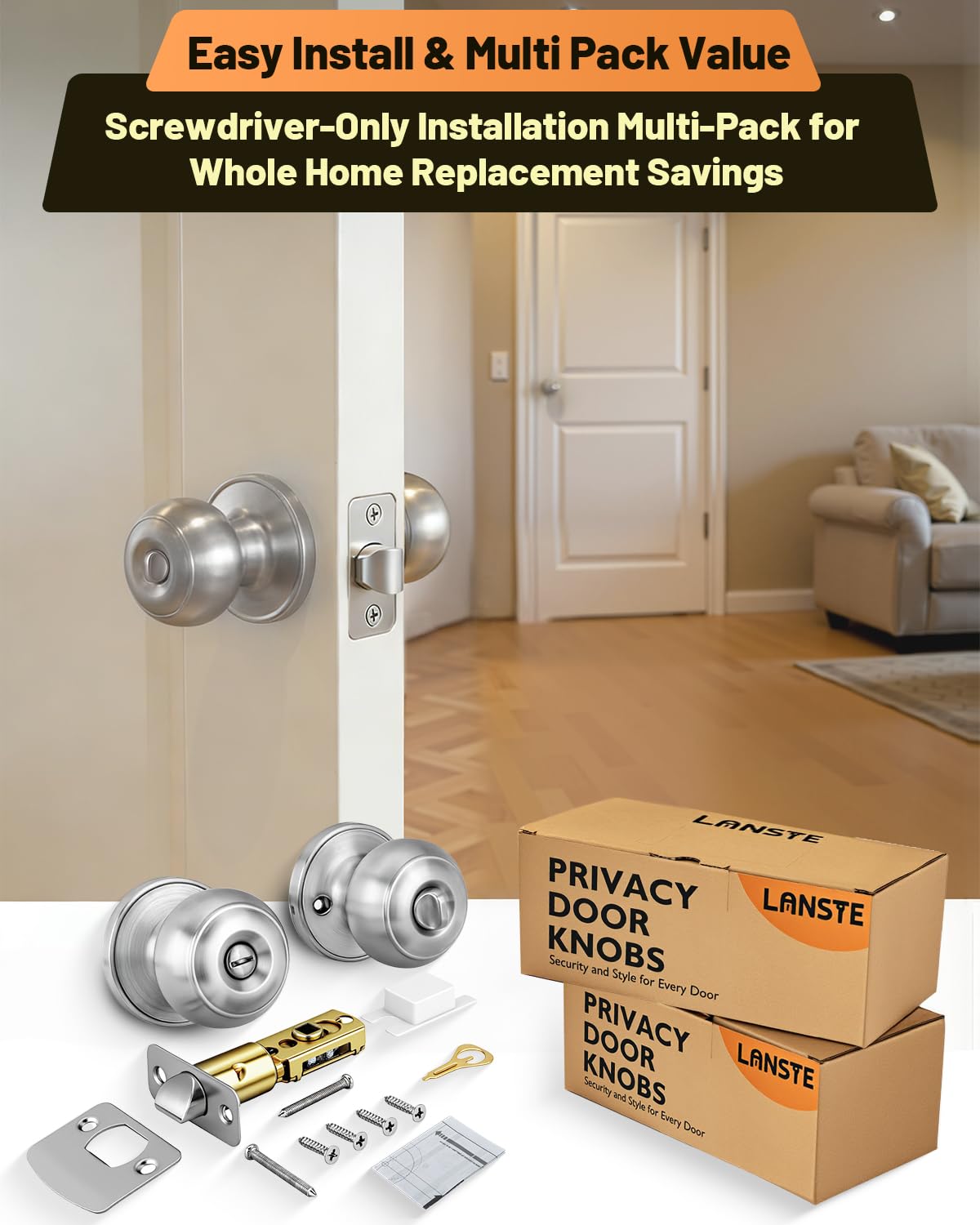 Brushed Nickel Privacy Door Knobs - Keyless Lock -7 Brushed Nickel Privacy Door Knobs - Keyless Lock -7
