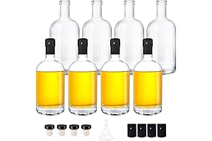 8 Pack 16oz Clear Glass Bottles with Cork Lids and PVC Shrink Capsules