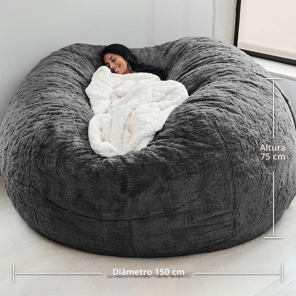 Funda para silla de bean, funda para silla de cama de esponja, funda protectora para dormitorio doble, balcón, sofá grande, redondo, suave, mullido, sin rellenos, solo funda