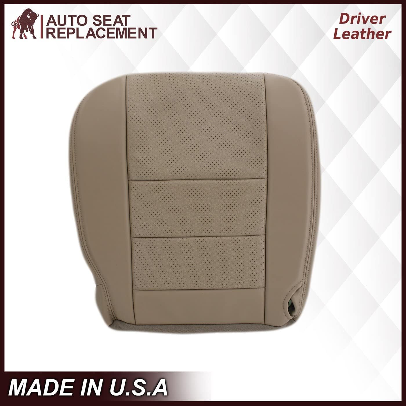 Compatible with 2002 2003 Ford F250 F350 Lariat Crew Cab Genuine Leather Seat Cover Replacement, with Perforated Inserts (Driver Bottom, Medium Parchment Tan (Perforated))