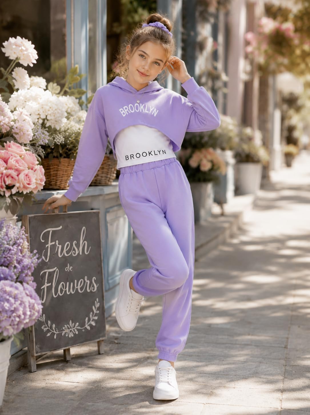 KIDLAGA Girls Clothes 3 Piece Cropped Hoodie + Cami Top + Pants Fall Winter Outfits for Teen Tween Girls 7-14 Years