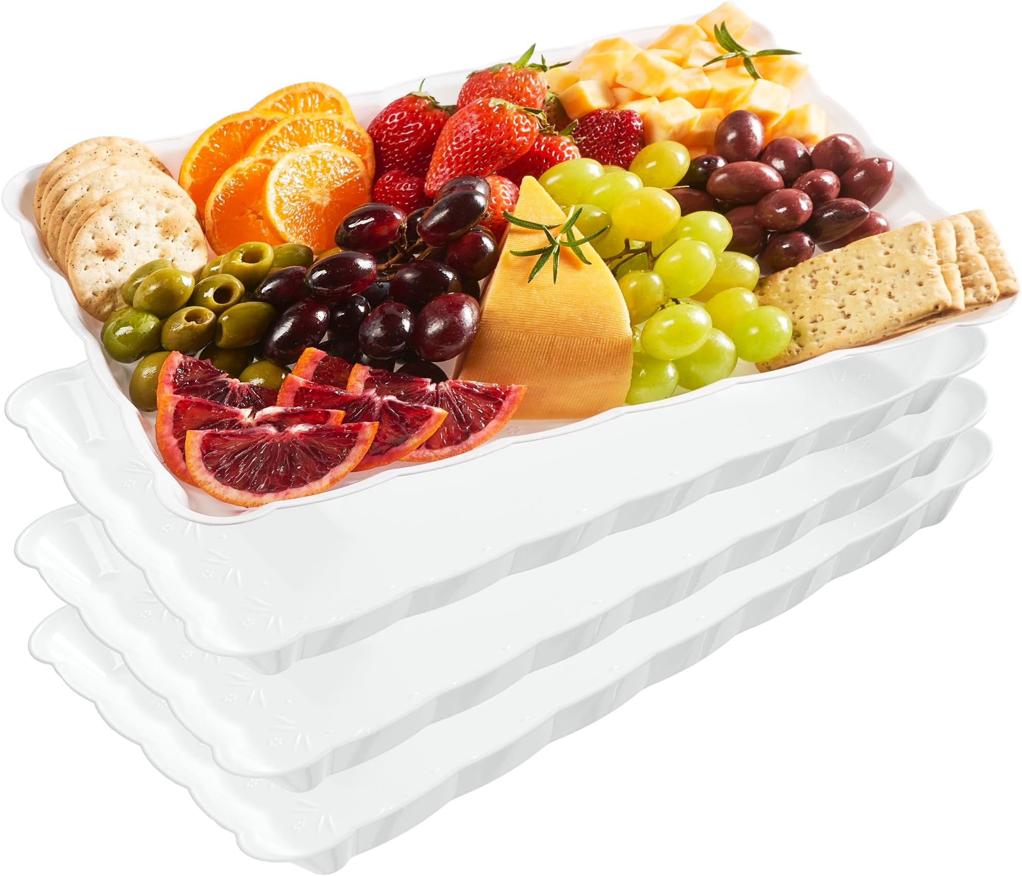 White Plastic Serving Trays - Serving Platters Rectangle 9X13 pack of 4