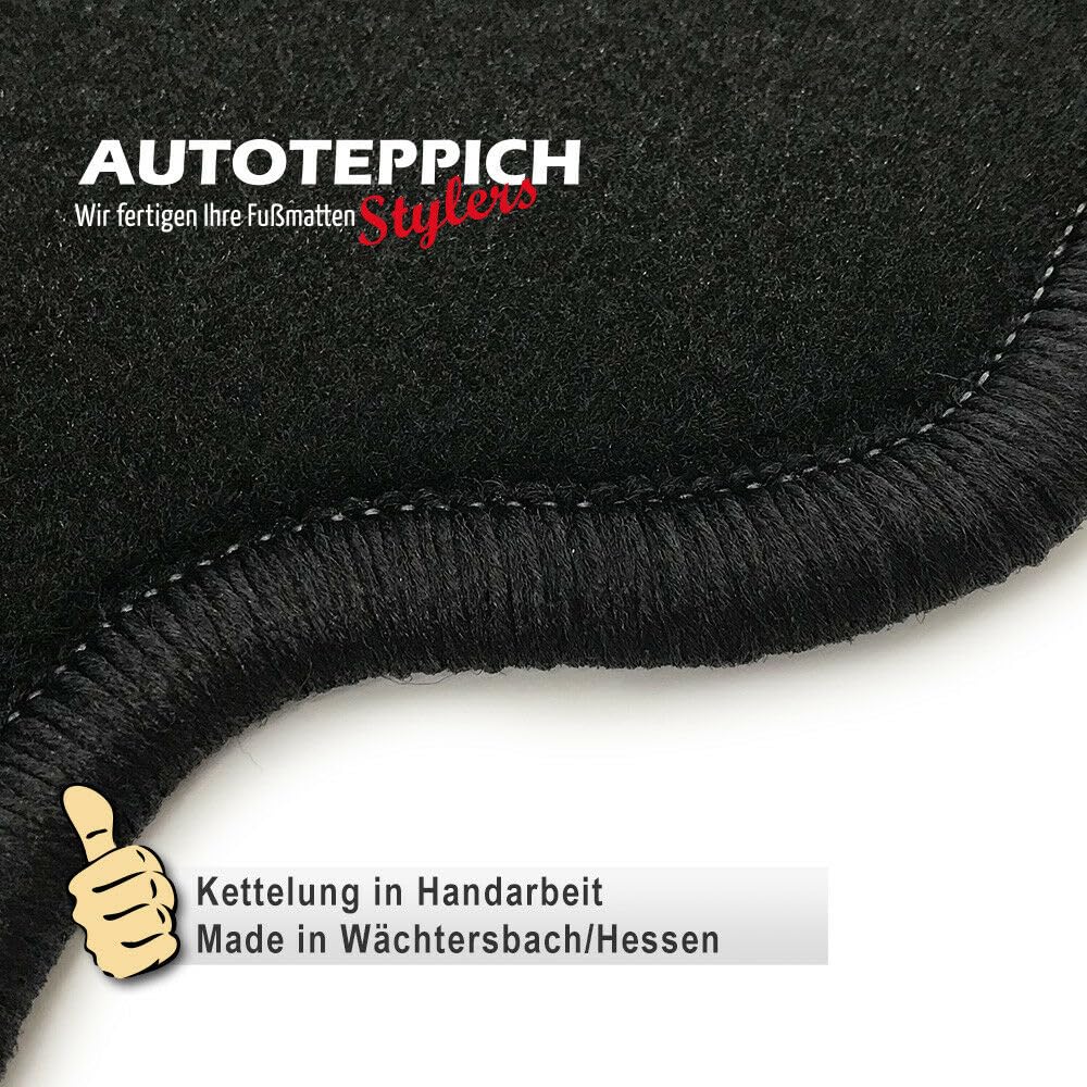 Auto Fußmatten Schwarz Velours Rand Silbergrau passend für Morgan Plus 8 +8 RL 1968-2004 Made in Germany