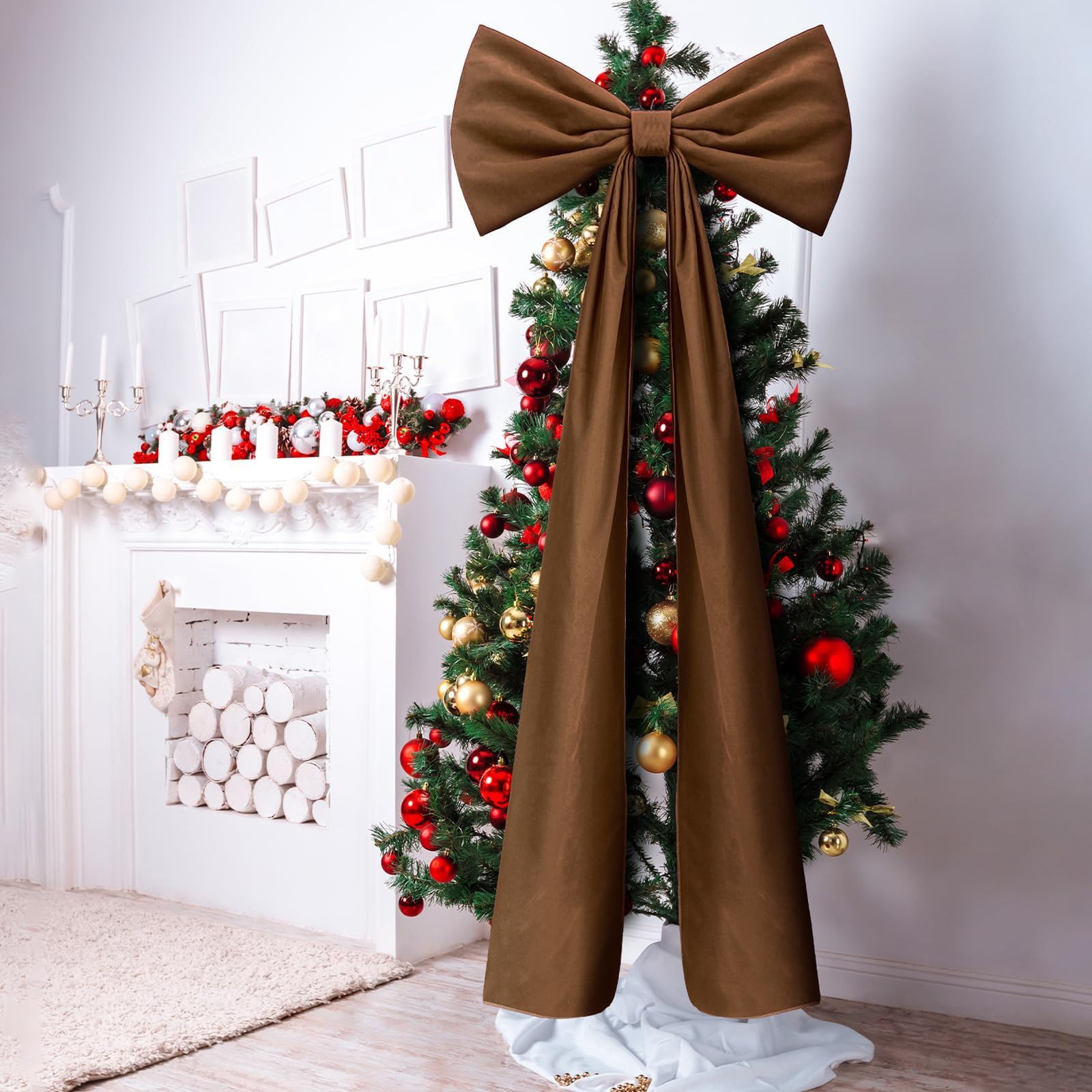 1 fiocco in velluto per albero di Natale, fiocco per punta dell'albero di Natale, grandi fiocchi per alberi di Natale, ghirlande, mantello, porta d'ingresso, portico e decorazione per