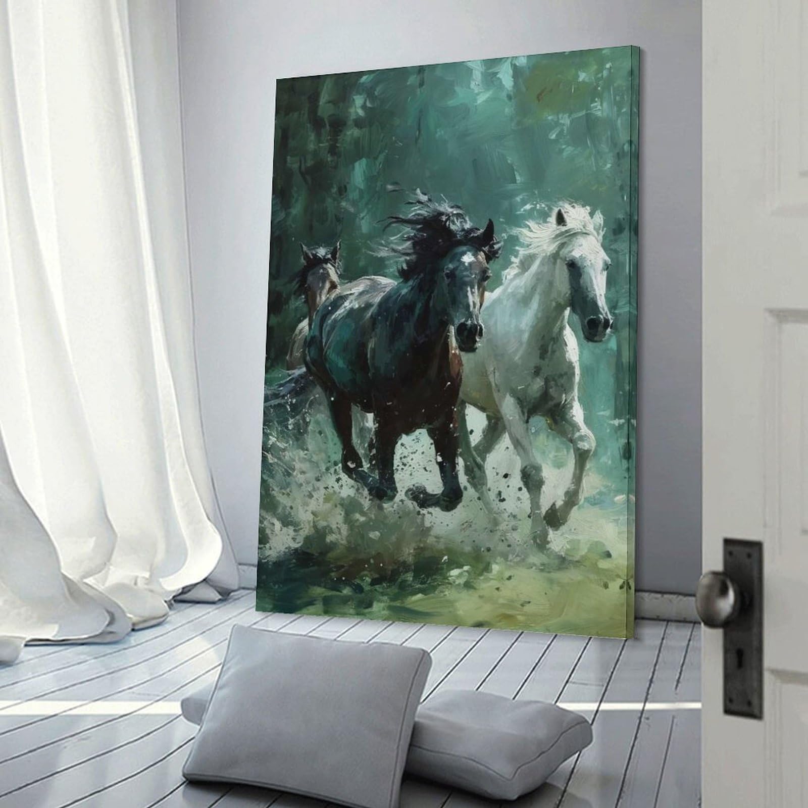 Junmoney Frame-Style-22 Horse Running In Water Decorative Wall Artwork, 12X18inch(30X45cm), For Corridors, Hallways Or Apartment Entries, Home Artwork For First Impressions