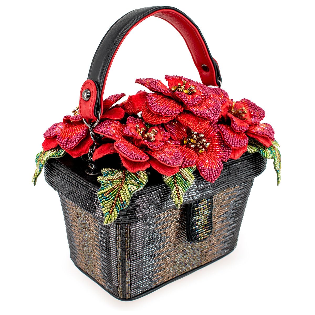 Floral Haven Beaded Handbag Flower Basket Top Handle Bag, Multicolor
