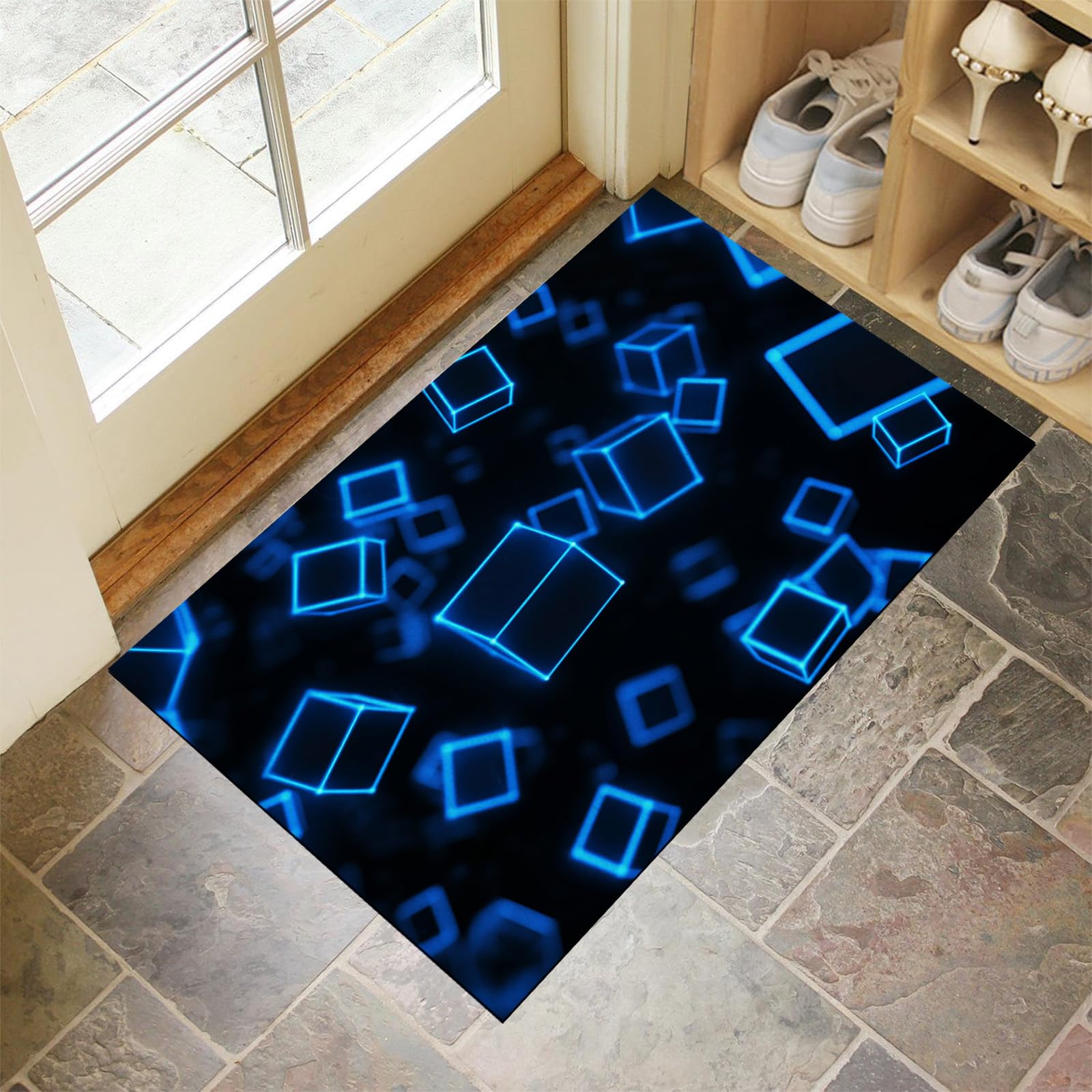Tapis de porte extérieur étanche 90x150 paillasson grand format bleu