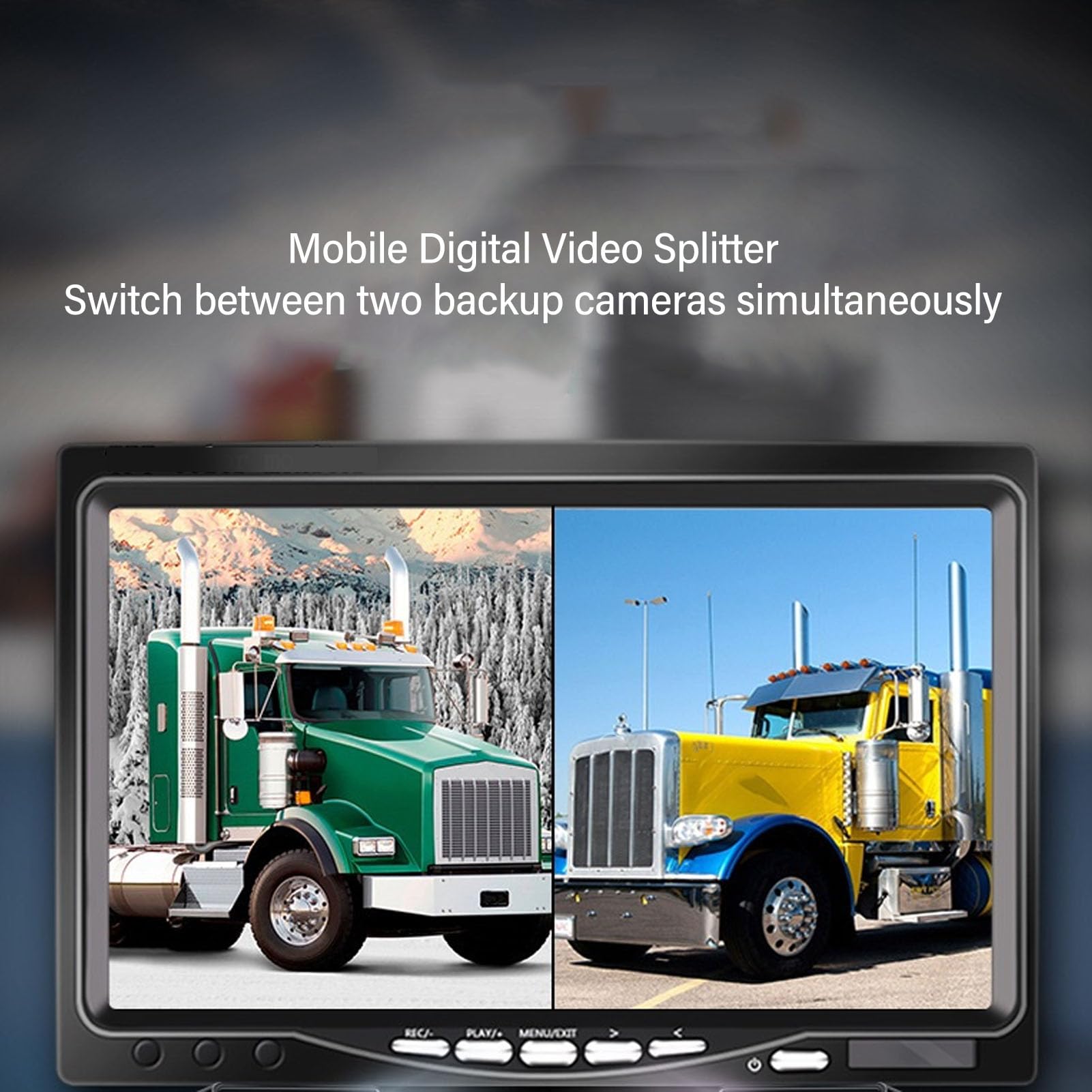 Akozon Mobilny Cyfrowy Rozdzielacz Wideo Akozon, 2-kanałowy, Przełącznik Obrazu 720P ze skrzynką kontrolną do Kamery Cofania, Odpowiedni do Samochodów Kempingowych, Dostawczych i Ciężarówek,
