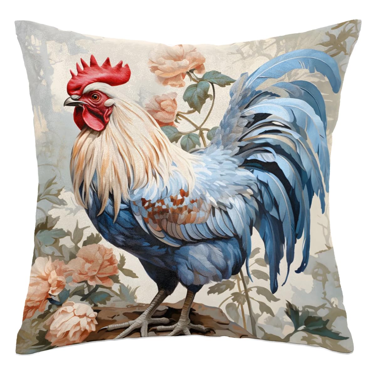 Gumuslen Chicken Flower Pillow Covers 16x16 Inch Decorative Throw Pillow Covers Square Pillow Cases Cushion Cover Pillowcase for Sofa Couch Bedroom