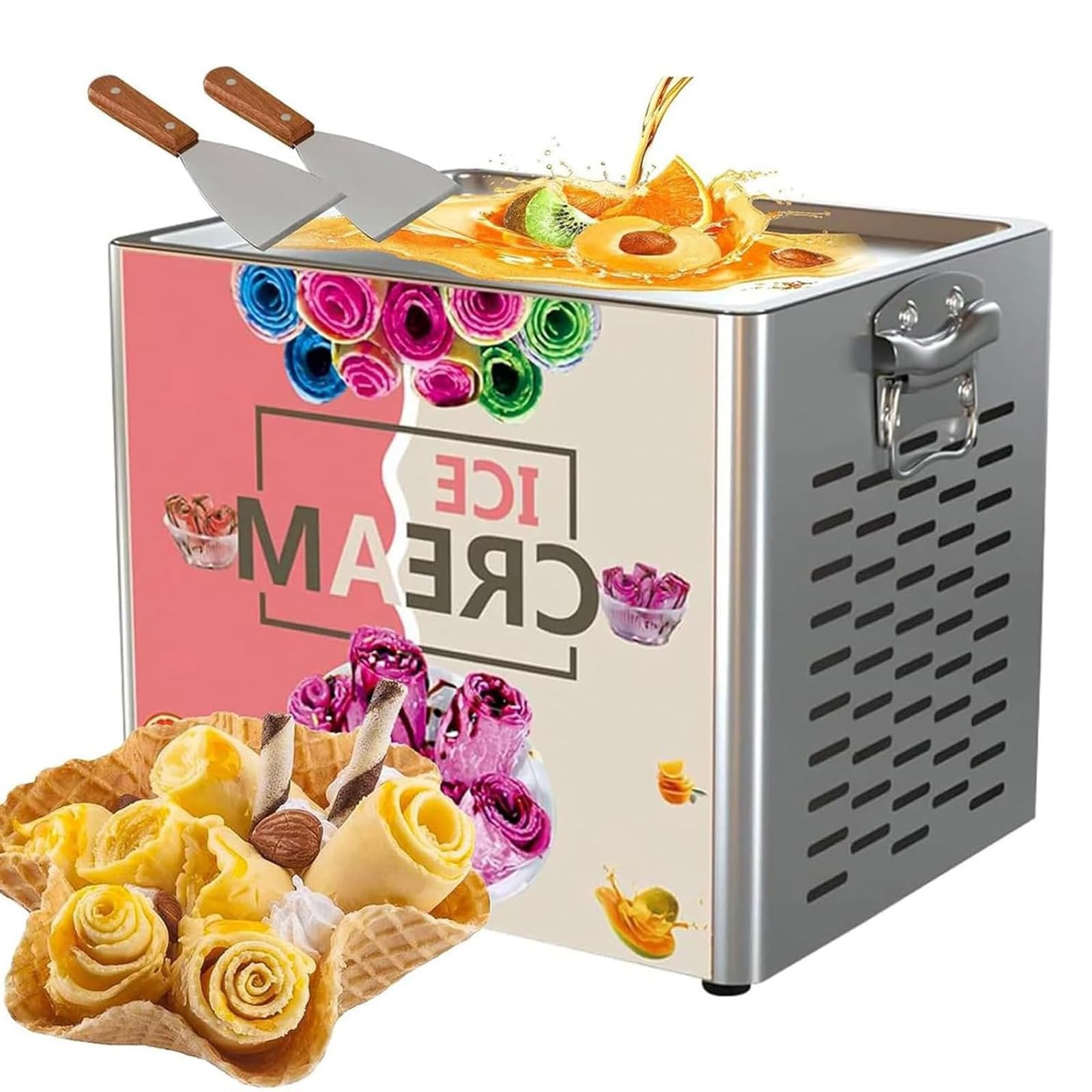 ZHIGUANYUN Commercial Ice Roll Maker, Fried Yogurt and Cream Machine (330W), for Fast-Food Restaurants, Cafés, and Dessert Shops