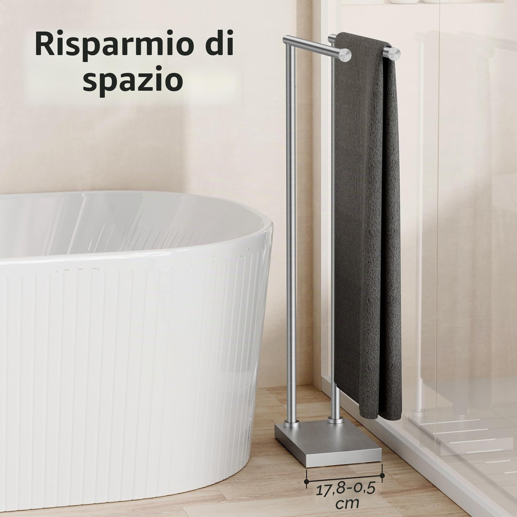 KES Portasciugamani autoportanti per bagno con base 3 volte più spessa, supporto portasciugamani a 2 livelli per pavimento del bagno, design stabile, finitura spazzolata in acciaio inossidabile 18/8