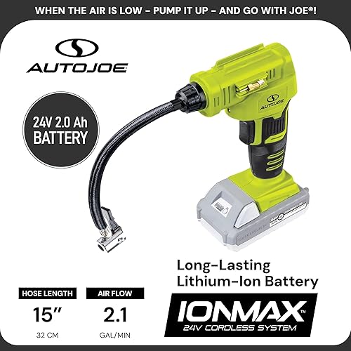 Miniatura 3 de Auto Joe - Kit de compresor 24V-AJC-LTE de aire portátil inalámbrico IONMAX de 24 voltios con batería de 2.0 Ah, cargador, bolsa de almacenamiento