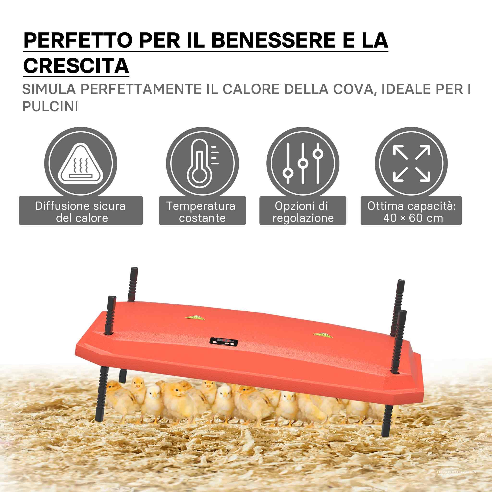 Piastra Riscaldante Per Pulcini - 25x30 Cm, Temperatura Regolabile 30-65&deg;C