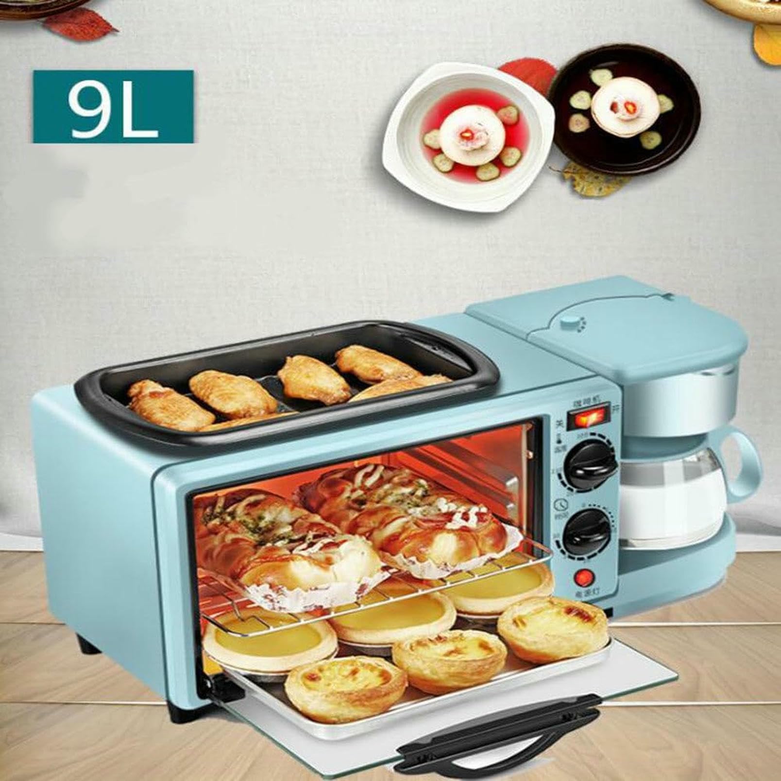 Stazione per La Colazione 3 in 1, Macchina per La Colazione Elettrica con Timer, Tostapane con Padella E Macchina per Il caffè, per L'angolo Cottura degli Appartamenti
