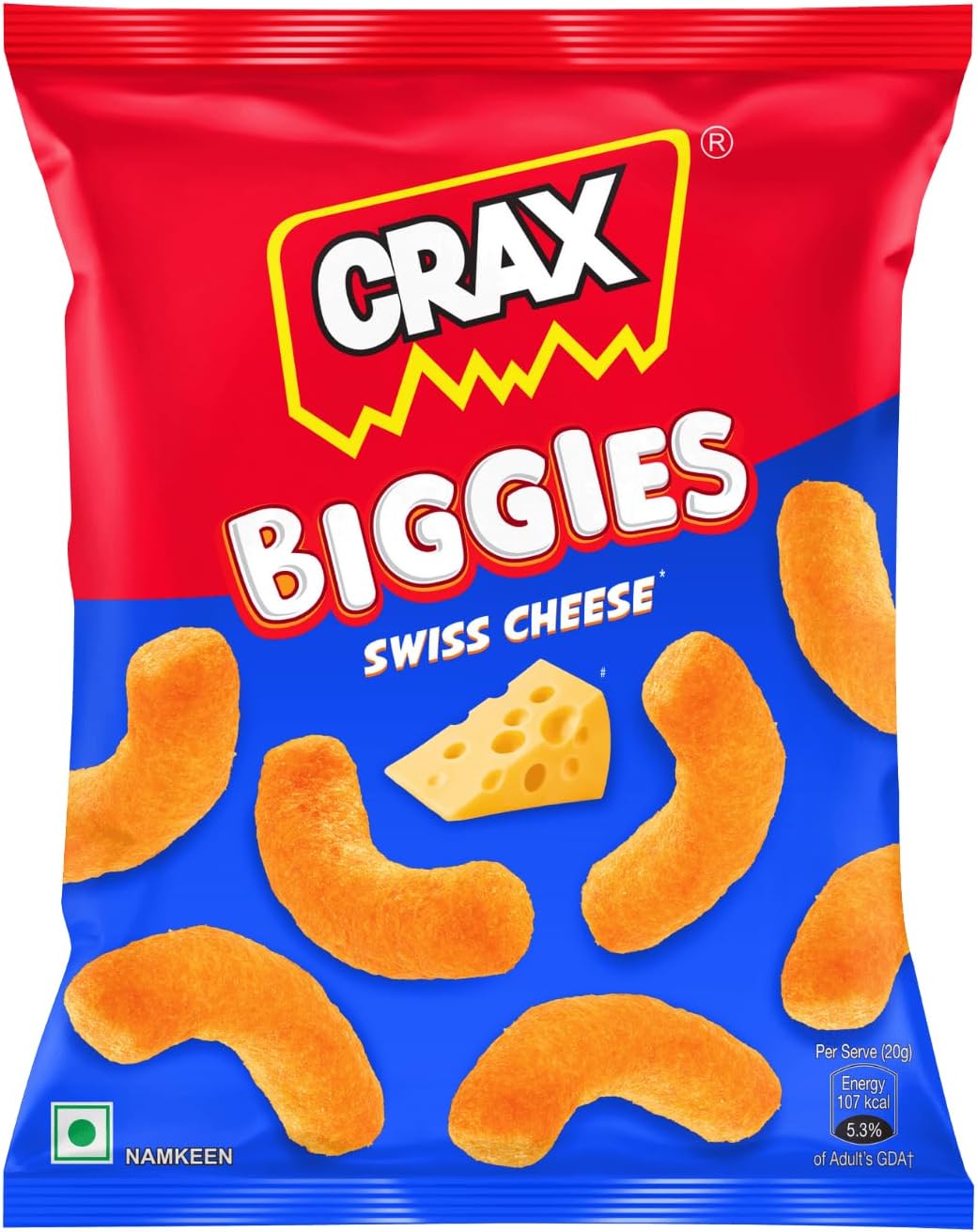 Crax Biggies - Swiss Cheese Puffs 65gm/70gm (Weight may vary)