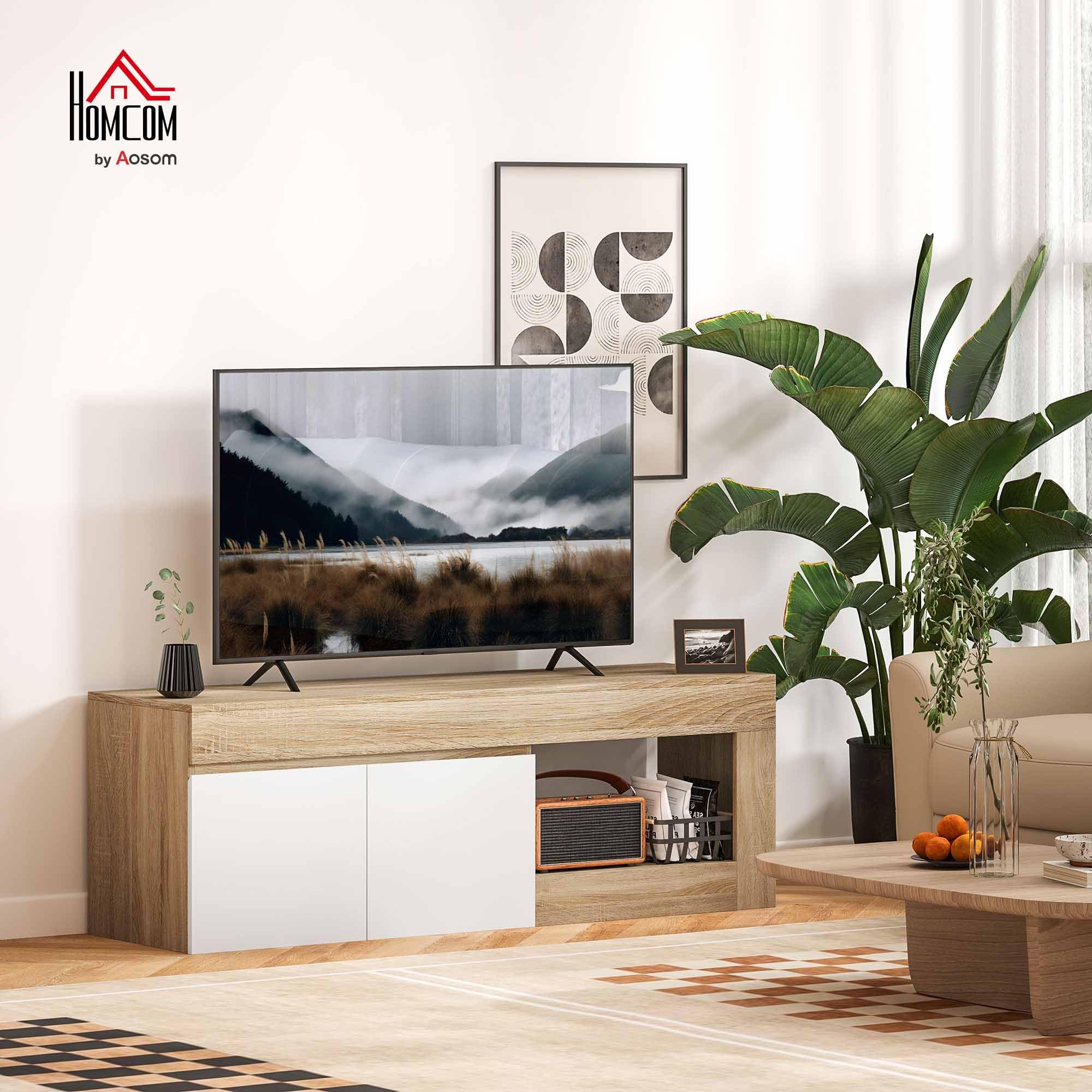 HOMCOM Mobile Porta TV 60" con Armadietto 2 Ante e Ripiano Aperto, Mobile TV in Legno per Salone, Camera da letto, Salotto e Soggiorno, 140x40x48 cm, Legno Naturale