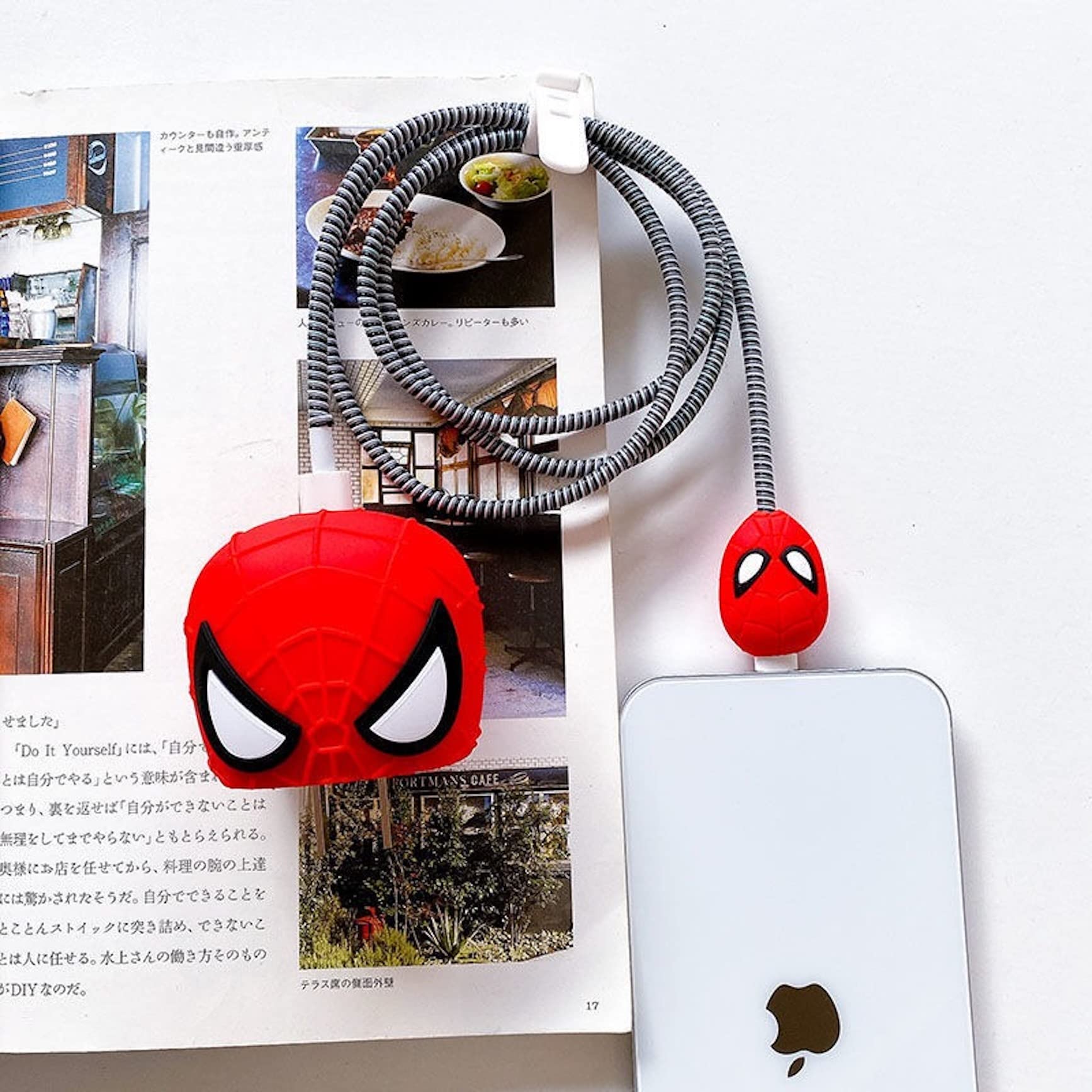 NOTYEX Protective Case For Apple 18W-20W iPhone Usb-C Power Adapter Charger And Usb Lightning Cable,3D Cute Cartoon Character Lightning Data Cable Case For iPhone Charger (Spiderman),Red