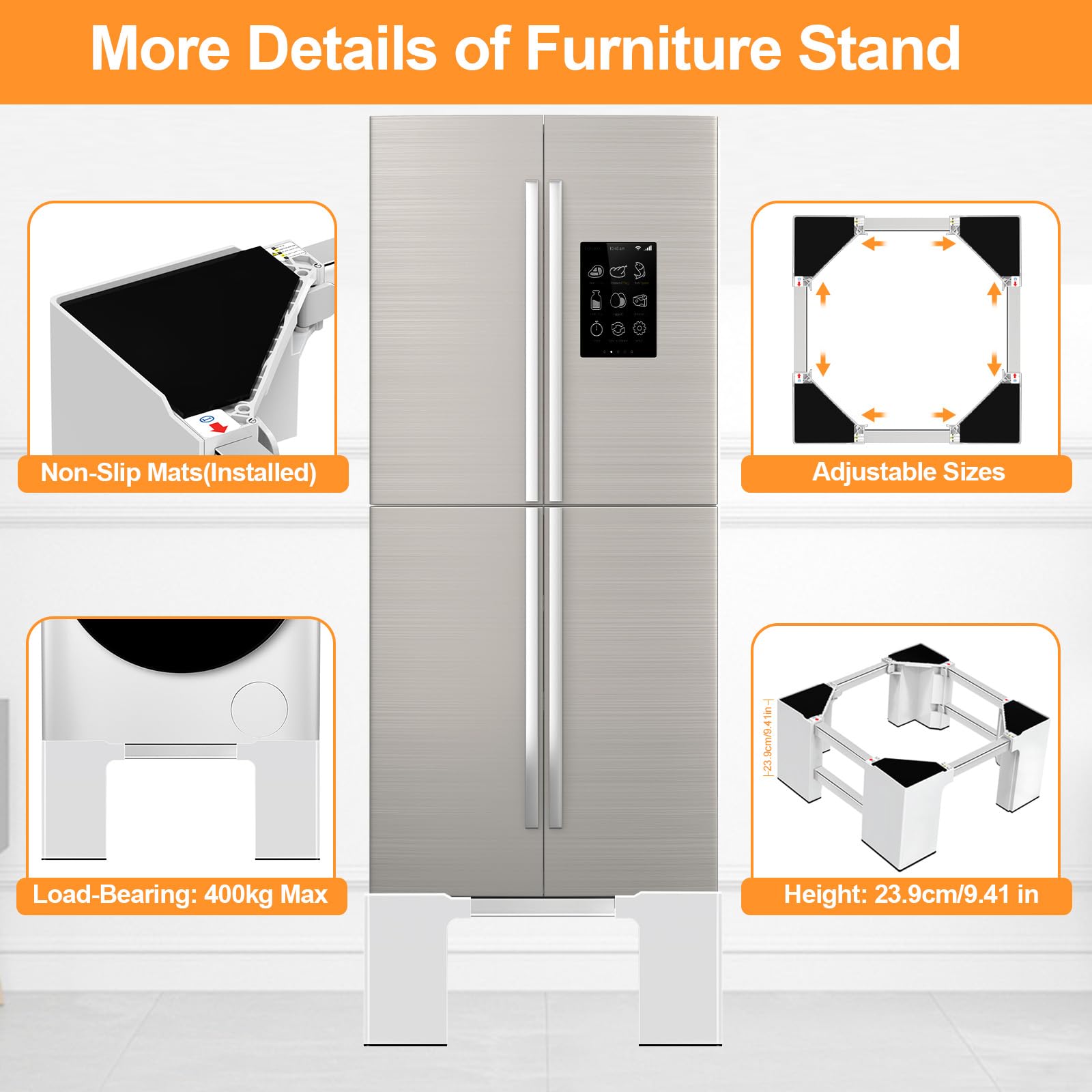 NIUXX Soporte Ajustable para Lavadoras: Base Ajustable para Muebles Pesados - 400 kg, para 46-69 cm Frigorífico/Secadoras, Soporte Lavadora Altura 23.9 cm