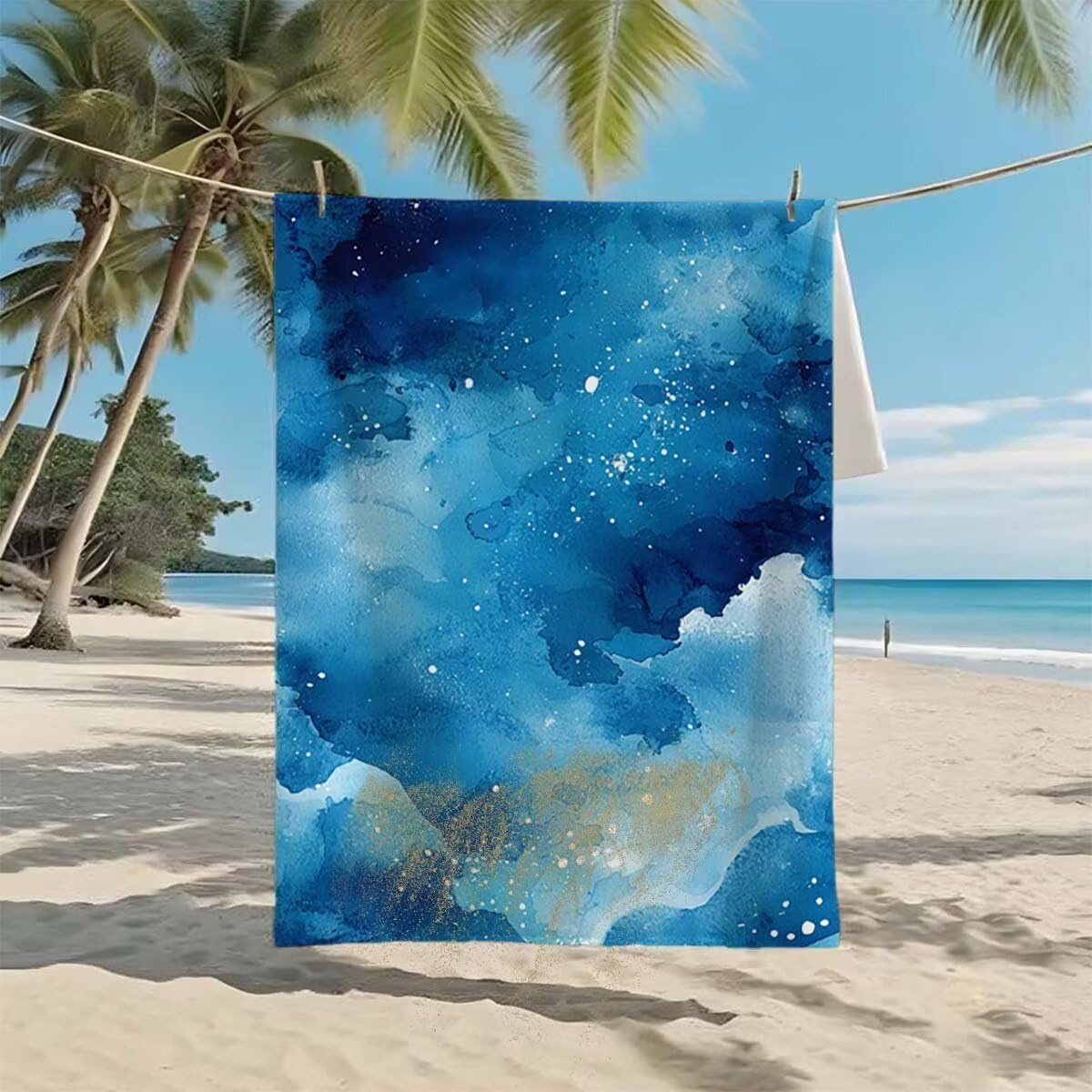 Telo Mare XXL 100x200cm/35x70cm, 2 Set Telo Mare Microfibra Blu Asciugamano Palestra Uomo, Antisabbia, Leggero, Asciugatura Rapida, Teli da Spiaggia Grandi Accessori per Camping Natation Palestra I-63
