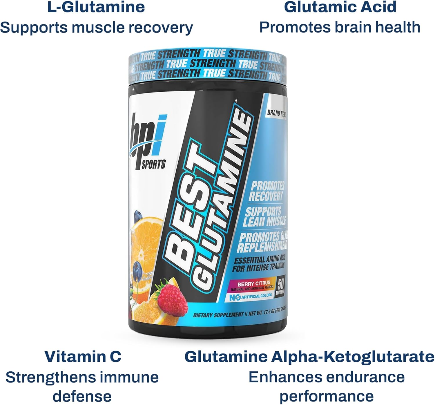 BPI Sports Best Glutamine Supplement, L Glutamine Powder for Gut Health, Muscle Recovery and Immune Support – 6 Advanced Glutamine Types + Vitamin C – 50 Servings – Berry Citrus Flavor