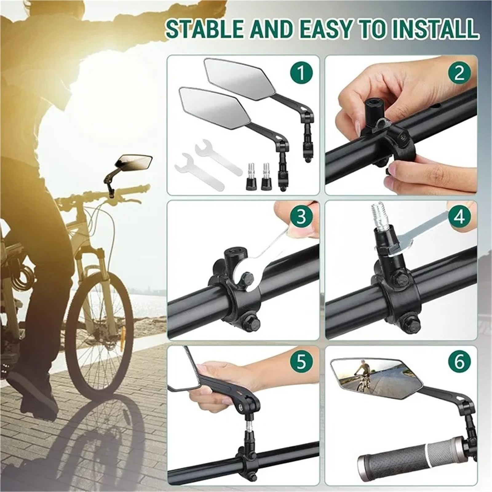 Rétroviseur Réflecteur Réglable Rotatif Guidon Miroir Clair Électrique Scooter Cyclisme Vélo Accessoire retroviseur guidon(One Pairs)