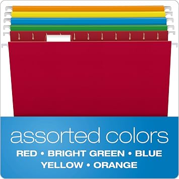 SentrySafe 1170 Fireproof Box with Key Lock 0.61 Cubic Feet,Black & Pendaflex Hanging File Folders, Letter Size, Assorted Colors, 1/5-Cut Adjustable Tabs, 25 Per Box (81663)