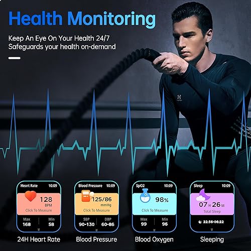 Smart Watch for Men Women, 2.01" HD Touchsreen, Bluetooth Calling, IP68 Water-Resistance, 180+ Sports Modes, Health, Fitness & Sleep Tracker, Timer, Fitness Watch for Android/iOS, Black