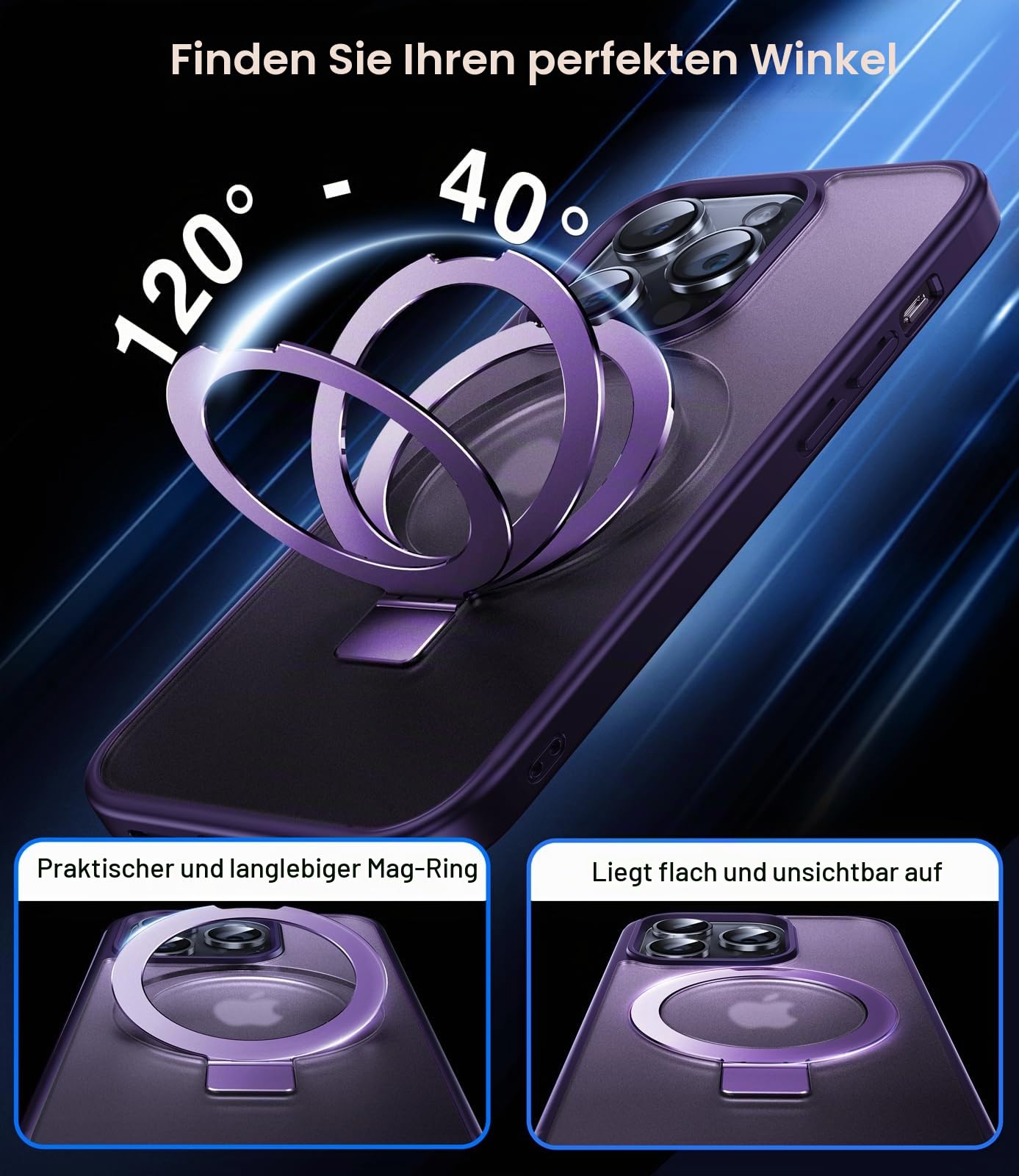 Chicfun 3-in-1 MagStänder für iPhone 14 Pro Hülle für MagSafe [Nr. 1 Magnetkraft+Handlicher Ständer+Militär Stoßfest] Schutzhülle Handyhülle iPhone 14 Pro Phone Case Cover Violett