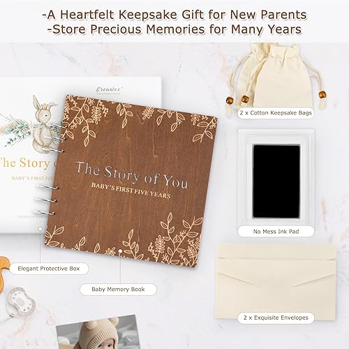 Miniatura 3 de Caja de madera para recuerdos de bebés para niños y niñas, libro de hitos para bebés de los primeros 5 años, libro de recuerdos de género neutro,